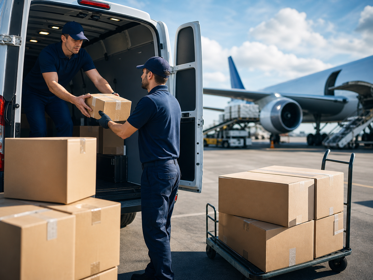 Expresspakete werden fuer schnellen Lufttransport verladen